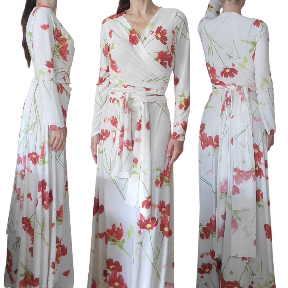 Ducci Half Wrap Dress Long Sleeve Floral Sz.XL